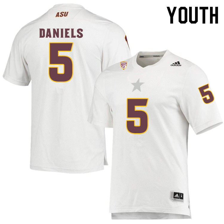 Youth #5 Jayden DanielsArizona State Sun Devils College Football Jerseys Sale-White - Click Image to Close